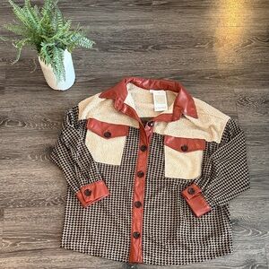 Zara Houndstooth Shirt with Red and Cream Accents